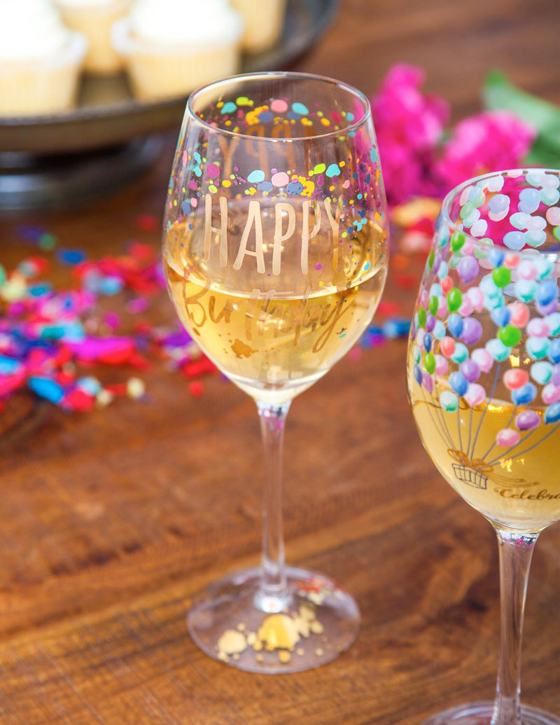 Cypress Home Beautiful Happy Birthday Wine Glass with Box - 4 x 4 x 9 Inches Homegoods and Accessories for Every Space