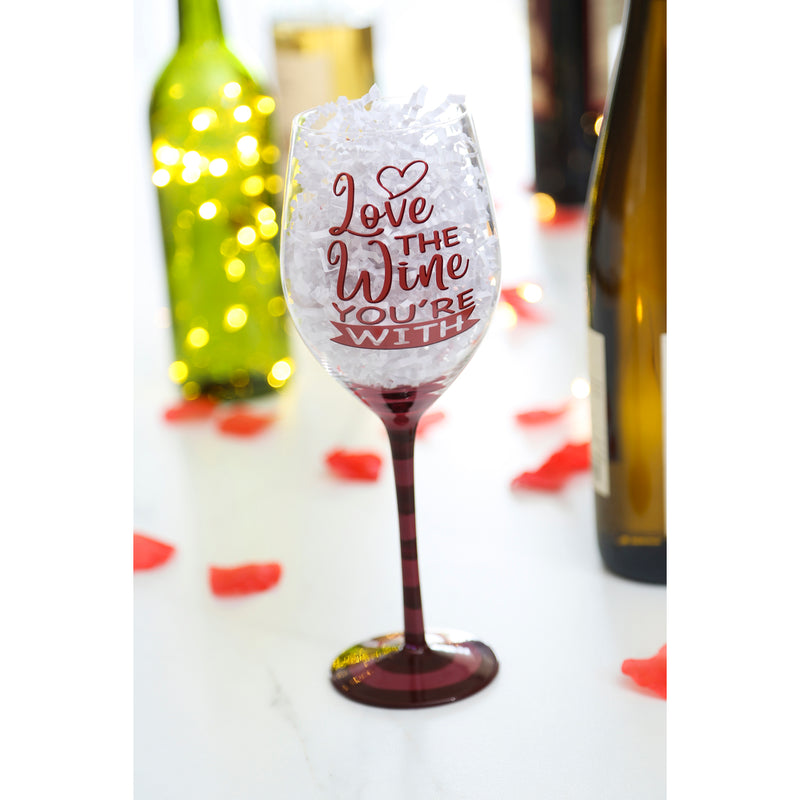 Wine Glass w/Box, 12 OZ., Love the Wine You're With, 3.5"x3.5"x9.5"inches