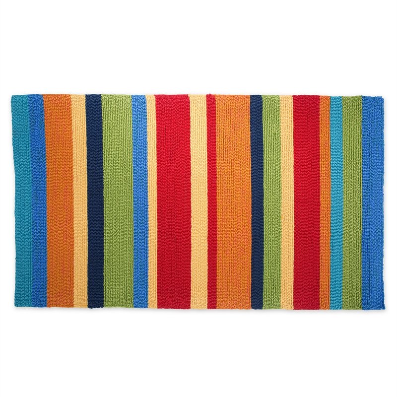 Indoor/Outdoor Hooked  Rug, Summer Stripes  42"x24'',3dm035