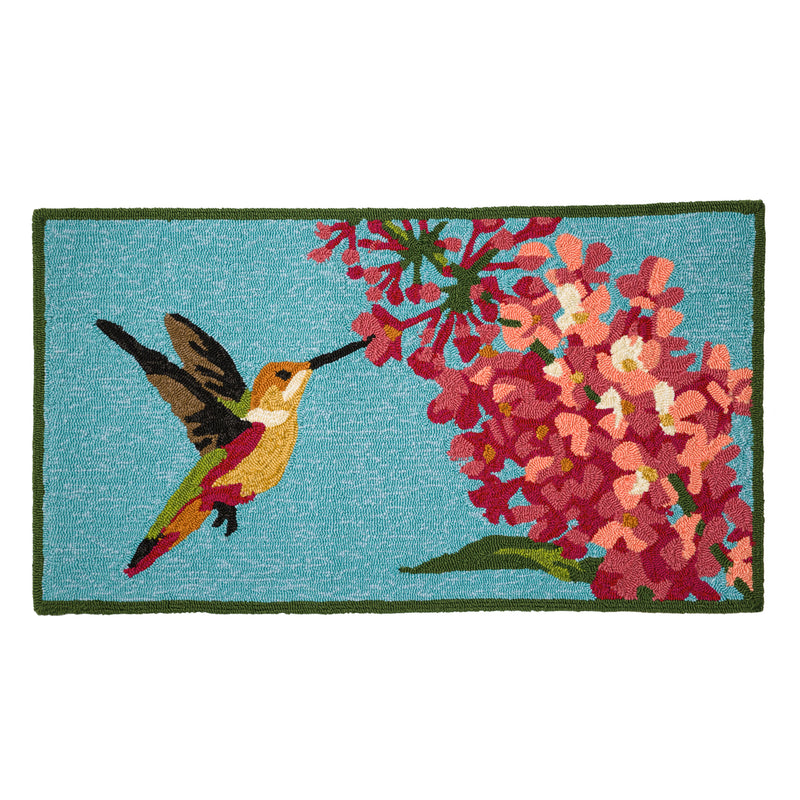 Indoor/Outdoor Hooked  Rug, Hummingbird and Lilac  42"x24'',42"x24"x0.25"inches