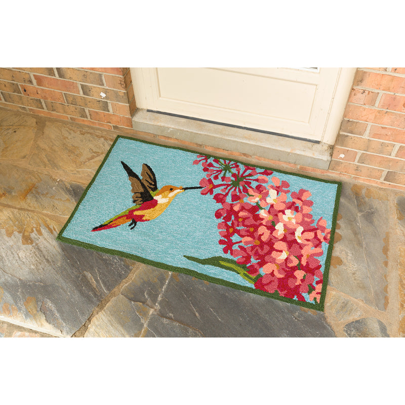 Indoor/Outdoor Hooked  Rug, Hummingbird and Lilac  42"x24'',42"x24"x0.25"inches