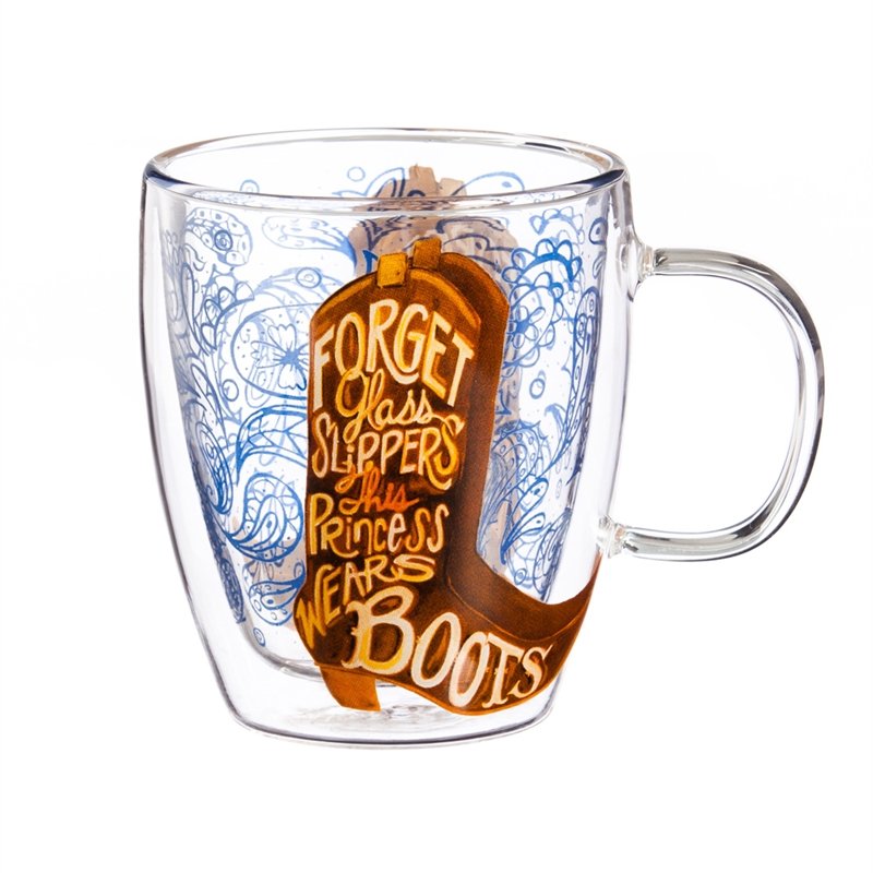 This Princess Wears Boots 12 OZ Glass Coffee Cup - 4 x 5 x 5 Inches