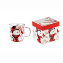 Double Wall Glass Cafe Cup w/ Box, 12 OZ., Snowman and Cardinal,3gcc6605