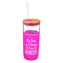 16 oz. Glass Water Bottle with Silicone Sleeve, Bamboo Lid, and Tritan Straw, I'm Delightful,3gsm004