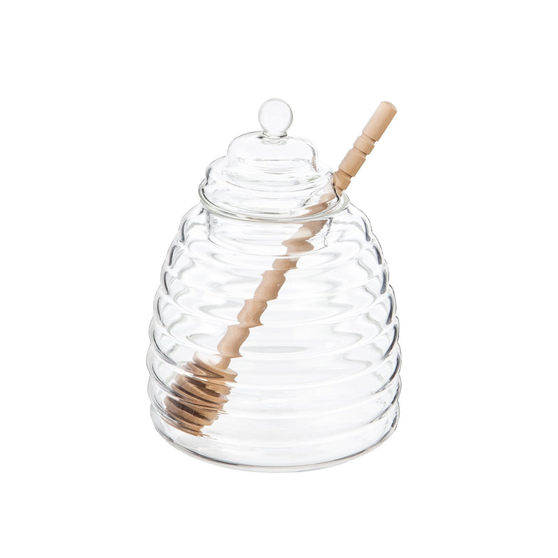 Cypress Glass Honey Jar with Wood Stick, 14 Oz., 5.4'' x 3.8'' x 3.8'' inches