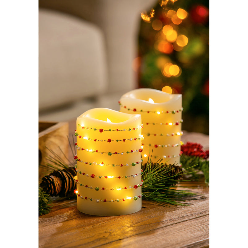 LED  Swirl Flameless Candle with Red Beads and Timer Function,3led224