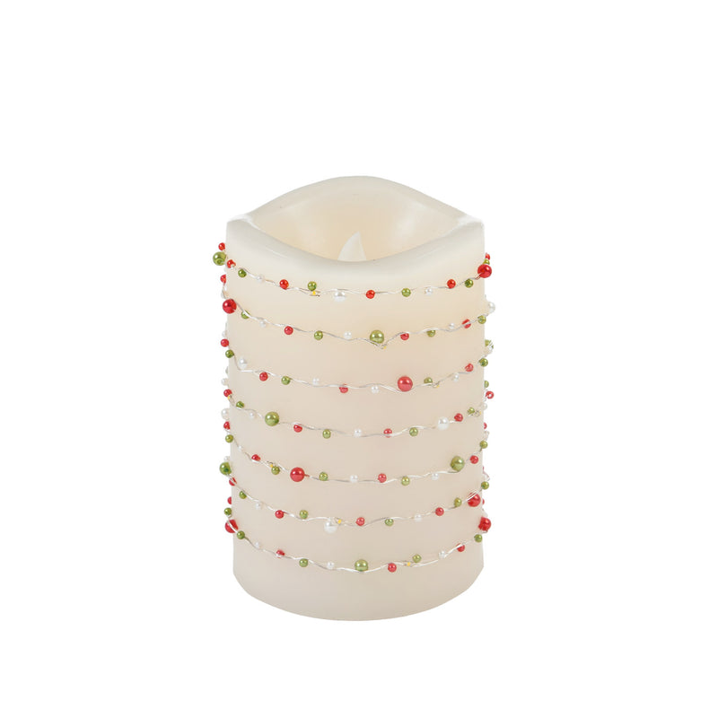 LED  Swirl Flameless Candle with Red Beads and Timer Function,3led224