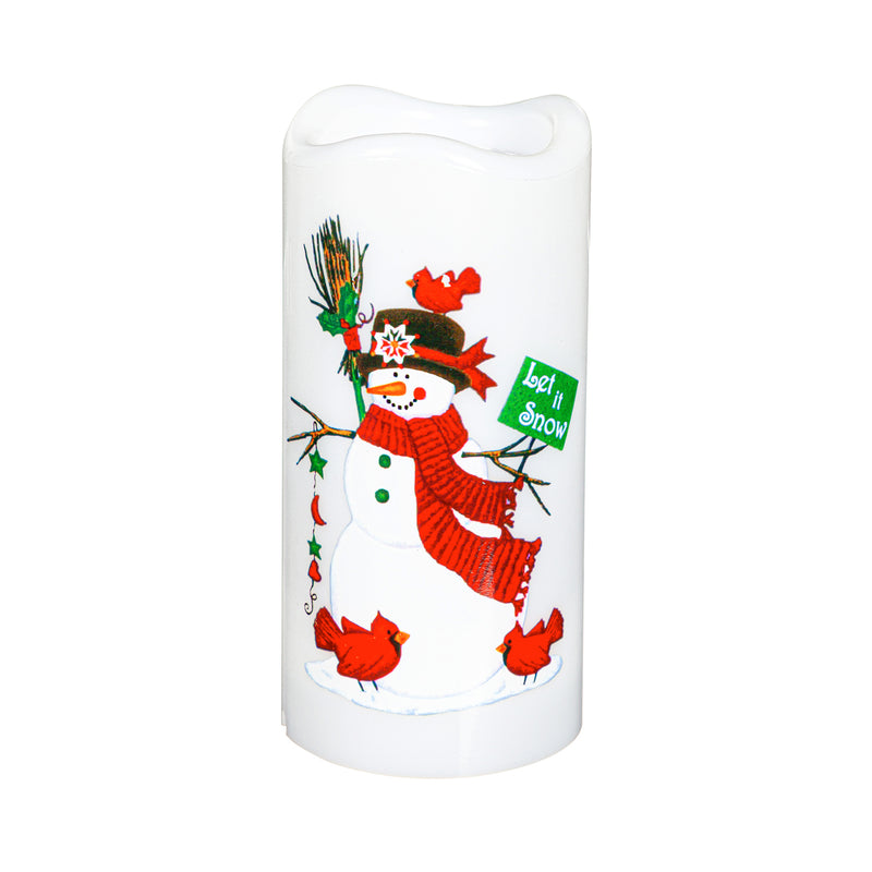 LED Snowman Pillar Table Decor with Projected Icons, 2.75"x2.75"x5.88"inches