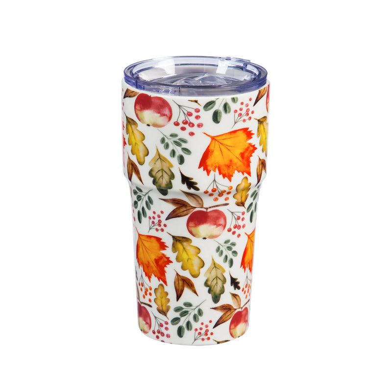 Cypress Home Beautiful Bountiful Orchard Double Wall Ceramic Companion Cup with Tritan Lid - 4 x 4 x 6 Inches Indoor/Outdoor home goods For Kitchens, Parties and Homes