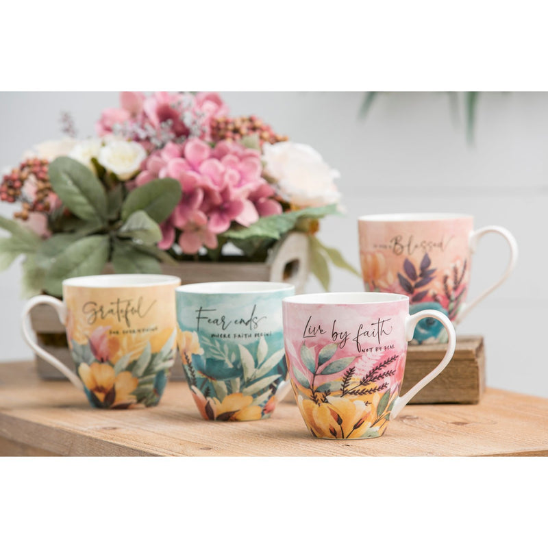 Sunday Morning Ceramic Cups, Set of 4-6 x 5 x 4 Inches