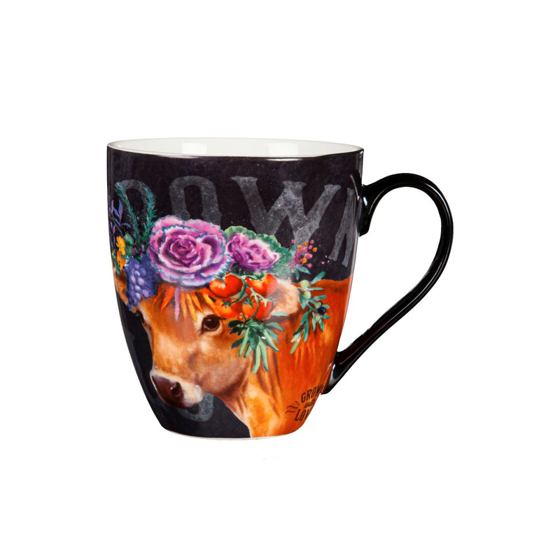 Ceramic Cup O' Java, 17 OZ, Floral Cow, 5.87"x4.12"x4.75"inches