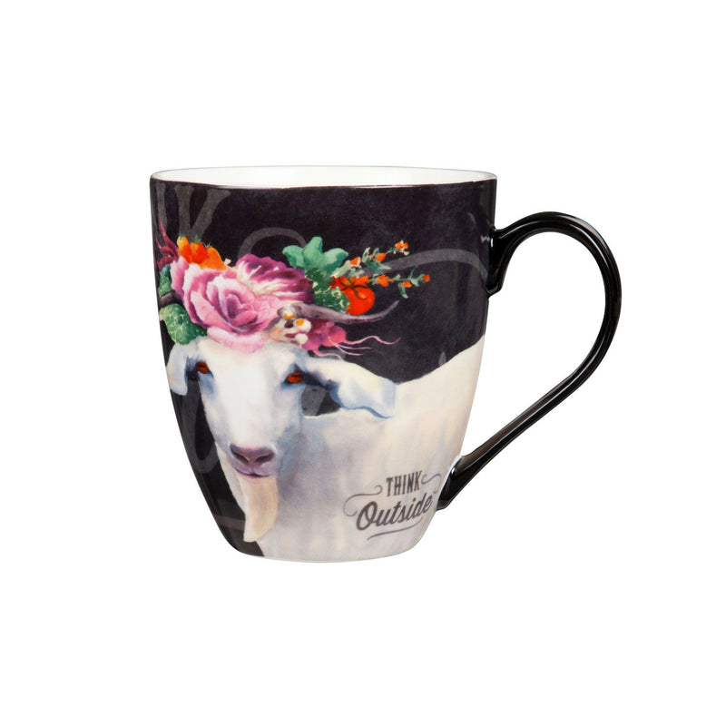 Ceramic Cup O' Java, 17 OZ, Floral Goat, 5.87"x4.12"x4.75"inches