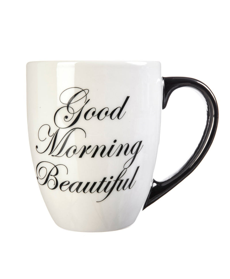 Cypress Home Beautiful Good Morning Beautiful Elegant Black Ink Coffee Cup - 5 x 4 x 6 Inches Homegoods and Accessories for Every Space