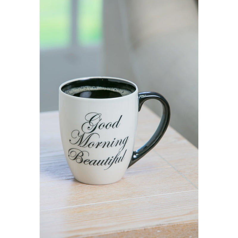 Cypress Home Beautiful Good Morning Beautiful Elegant Black Ink Coffee Cup - 5 x 4 x 6 Inches Homegoods and Accessories for Every Space