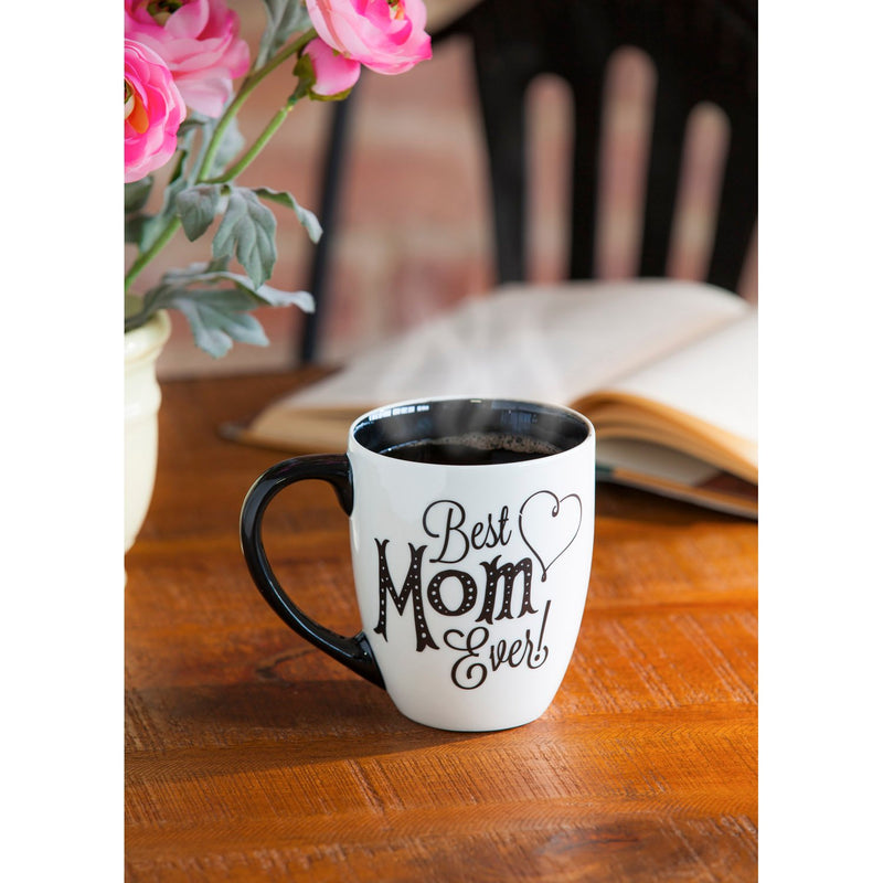 Cypress Home Beautiful Mom Black Ink Ceramic Cup O' Joe with Matching Box - 6 x 5 x 4 Inches Indoor/Outdoor home goods For Kitchens, Parties and Homes