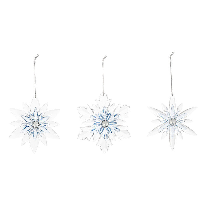 Acrylic Snowflake with Gem Ornament, 3 Assorted, 4.3'' x 0.8'' x 4.7'' inches