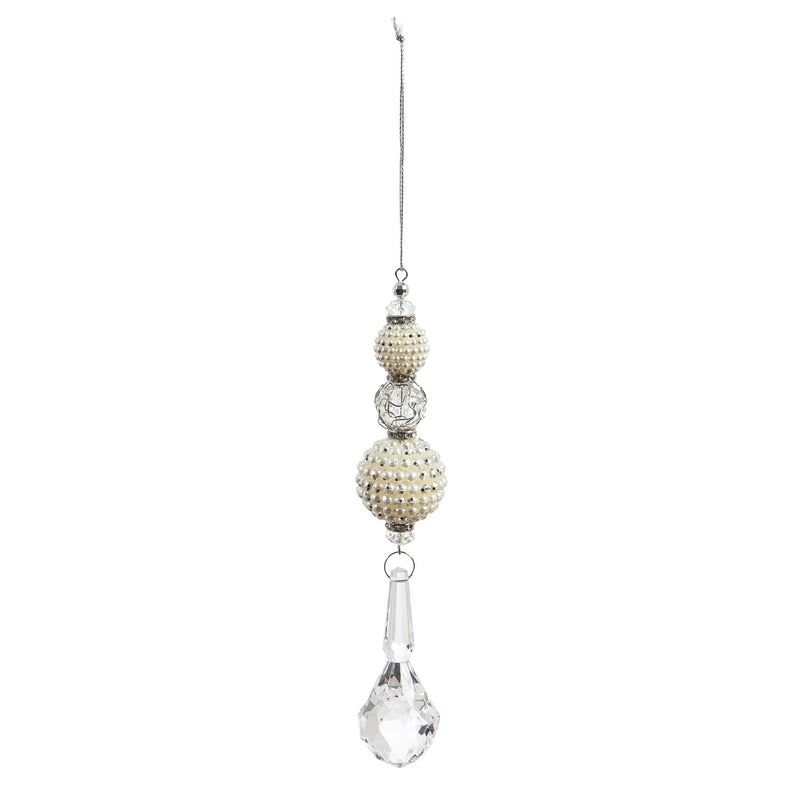 Acrylic Ivory Beaded Teardrop Ornament, 1.1'' x 1.1'' x 6.8'' inches