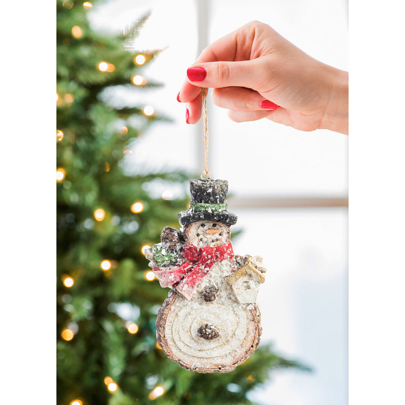Hand Painted Paperstone Ornament, Snowman/Santa , 2 Assorted