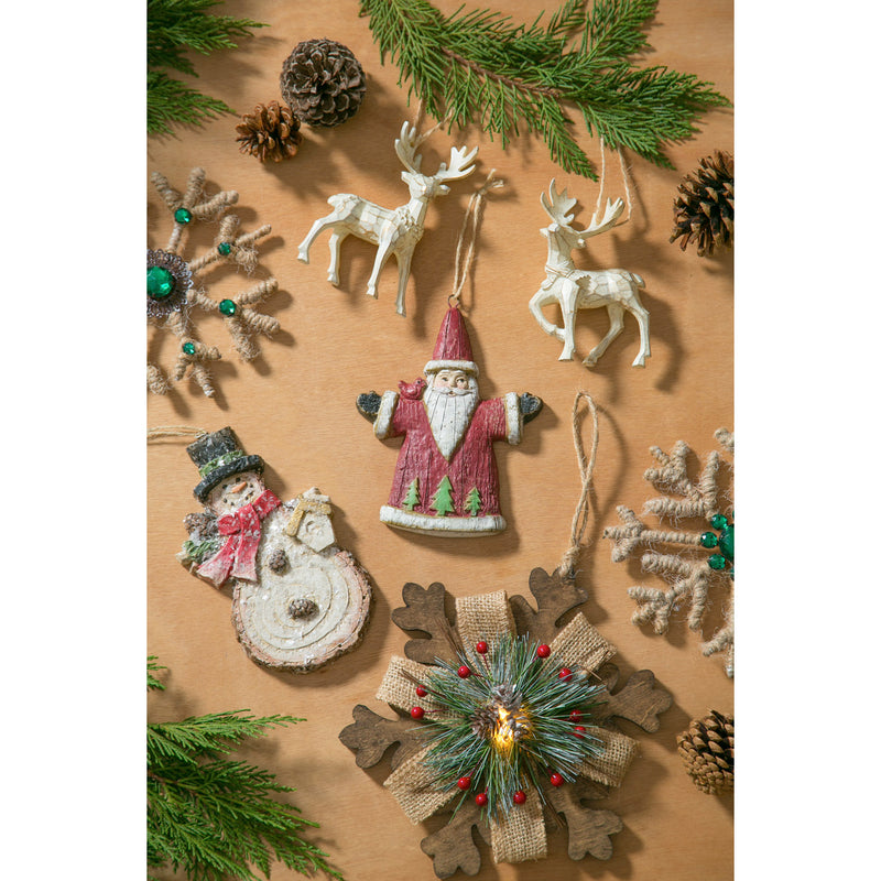Hand Painted Paperstone Ornament, Snowman/Santa , 2 Assorted