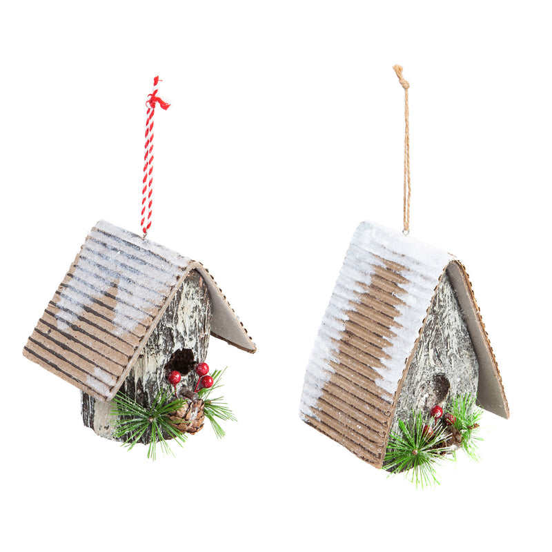 Styrofoam Bird House Ornament, 2 Assorted,3ot1184