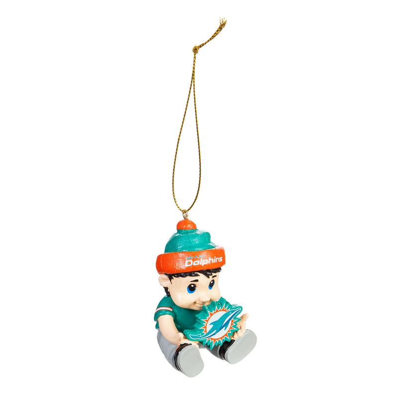 Team Sports America NFL Miami Dolphins Remarkable Adorable Lil Fan Christmas Ornament - 2" Long x 2" Wide x 3" High