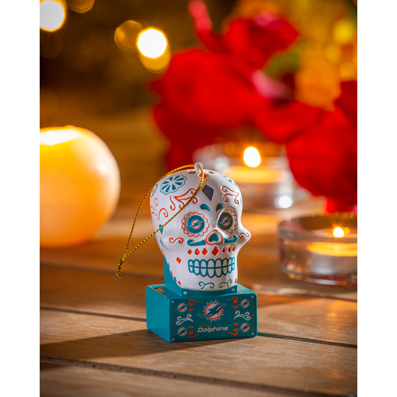 Miami Dolphins, Sugar Skull Orn,3ot3816sk