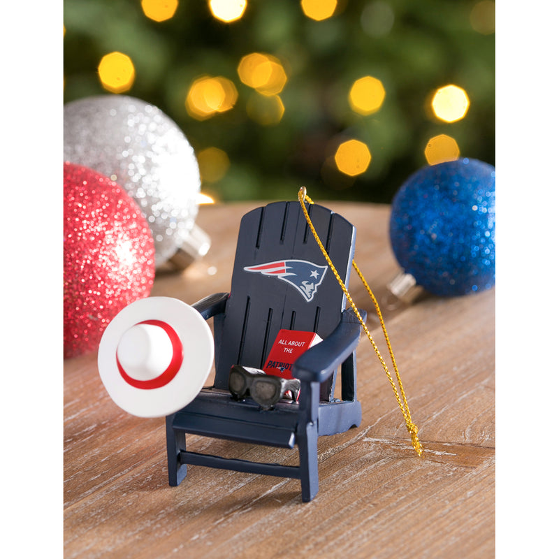 Team Sports America NFL New England Patriots Stunning Beach Adirondack Chair Christmas Ornament - 3" Long x 3" Wide x 3" High