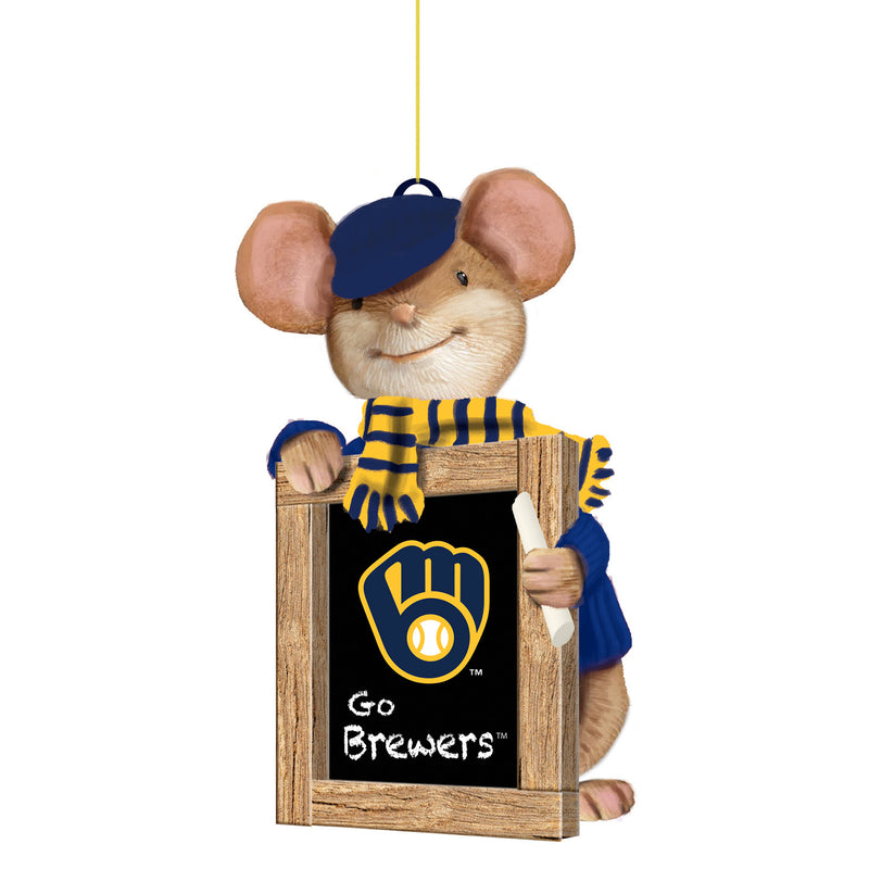 Evergreen Milwaukee Brewers, Holiday Mouse Ornament, 2'' x 1.5 '' x 3.5'' inches