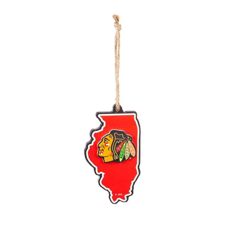 Team Sports America NHL Chicago Blackhawks Festive State Shaped Christmas Ornament - 5" Long x 5" Wide x 0.2" High