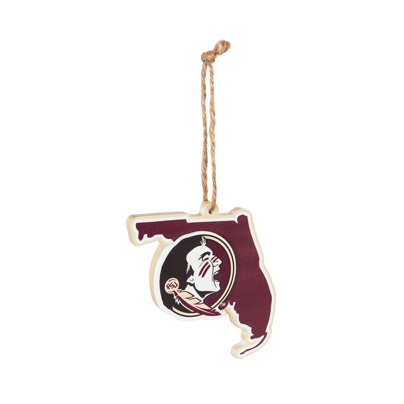 Team Sports America NCAA Florida State University Festive State Shaped Christmas Ornament - 5" Long x 5" Wide x 0.2" High