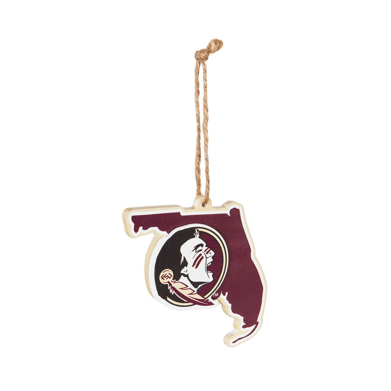 Team Sports America NCAA Florida State University Festive State Shaped Christmas Ornament - 5" Long x 5" Wide x 0.2" High