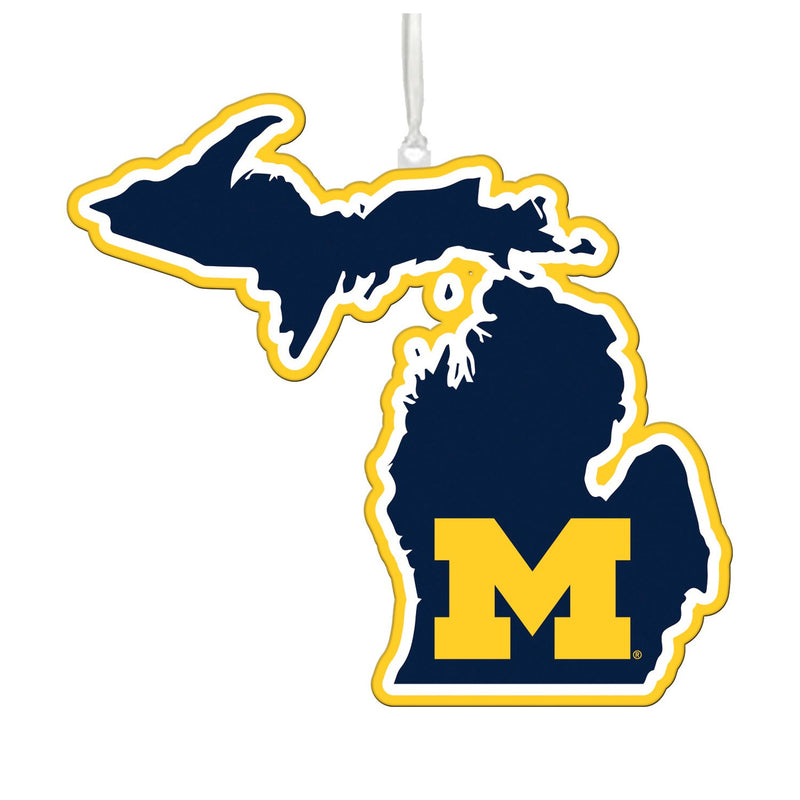 Team Sports America NCAA University of Michigan Festive State Shaped Christmas Ornament - 5" Long x 5" Wide x 0.2" High