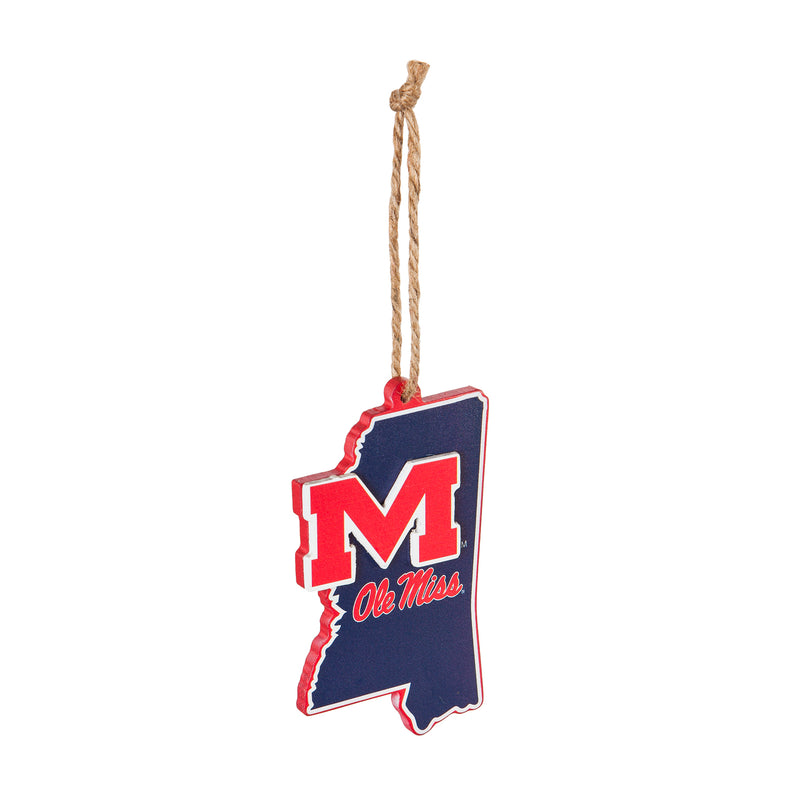 Team Sports America NCAA University of Mississippi Festive State Shaped Christmas Ornament - 5" Long x 5" Wide x 0.2" High