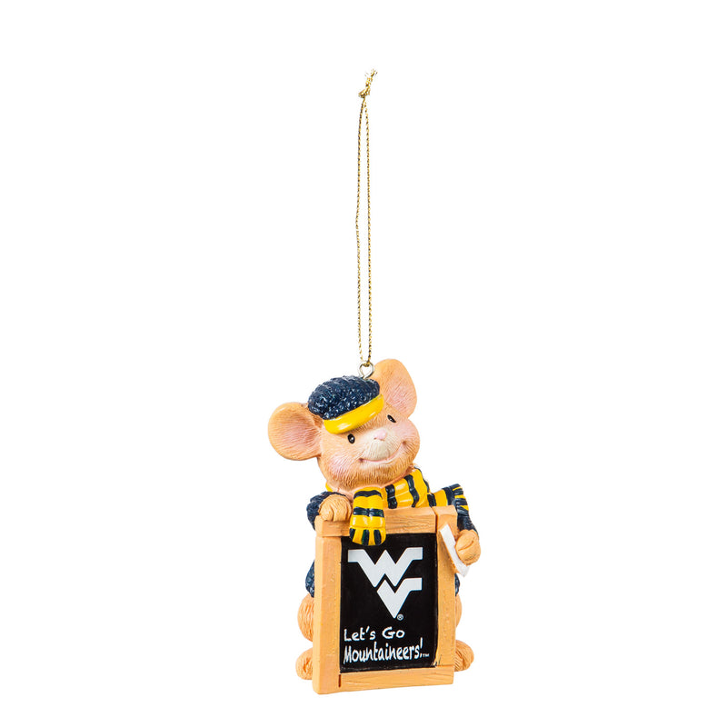 Evergreen West Virginia University, Holiday Mouse Ornament, 2'' x 1.5 '' x 3.5'' inches
