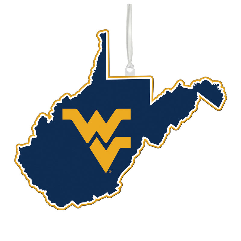 Team Sports America NCAA West Virginia University Festive State Shaped Christmas Ornament - 5" Long x 5" Wide x 0.2" High