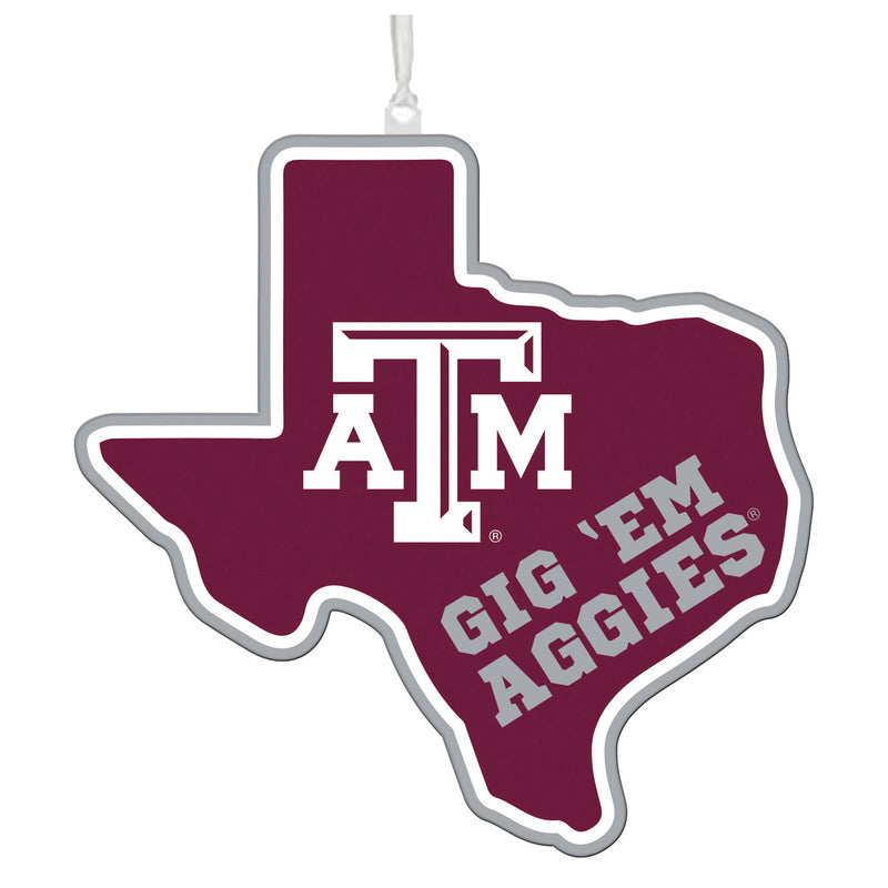 Team Sports America NCAA Texas A&M University Festive State Shaped Christmas Ornament - 5" Long x 5" Wide x 0.2" High
