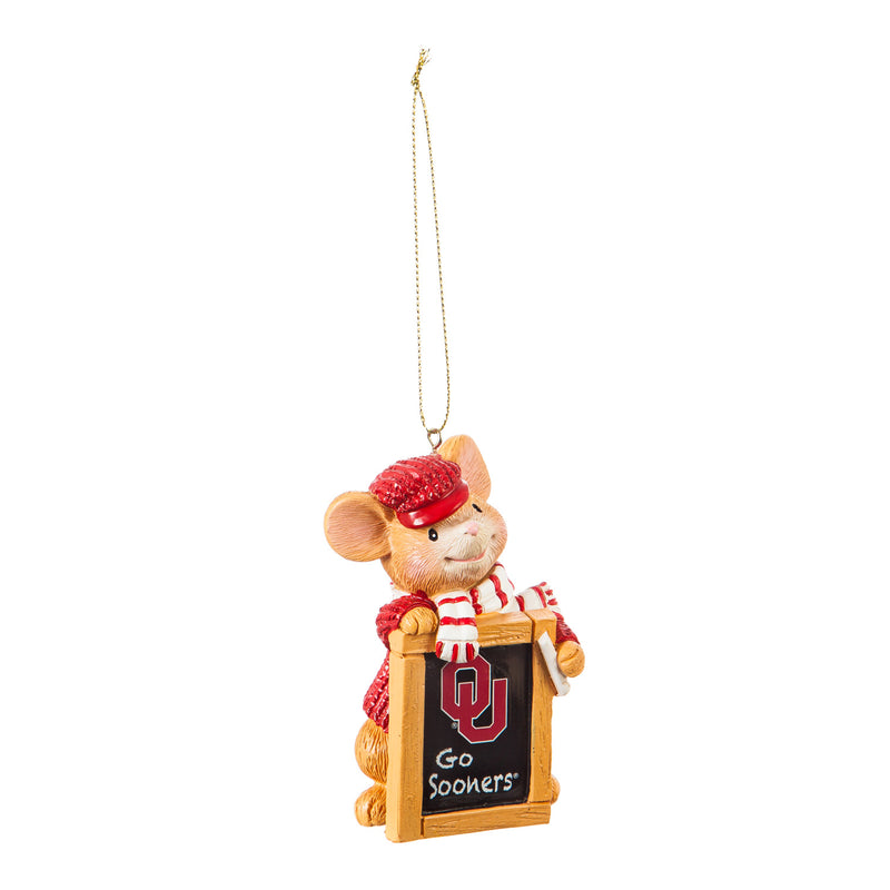 Evergreen University of Oklahoma, Holiday Mouse Ornament, 2'' x 1.5 '' x 3.5'' inches