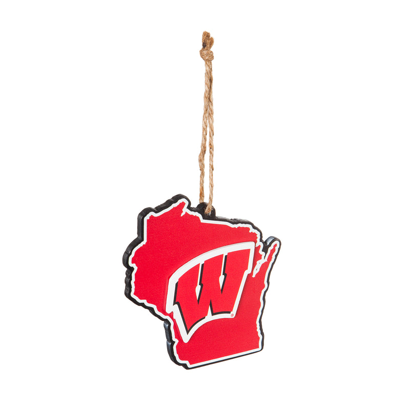 Evergreen University of Wisconsin-Madison, State Ornament, 5.3'' x 0.2 '' x 5.1'' inches