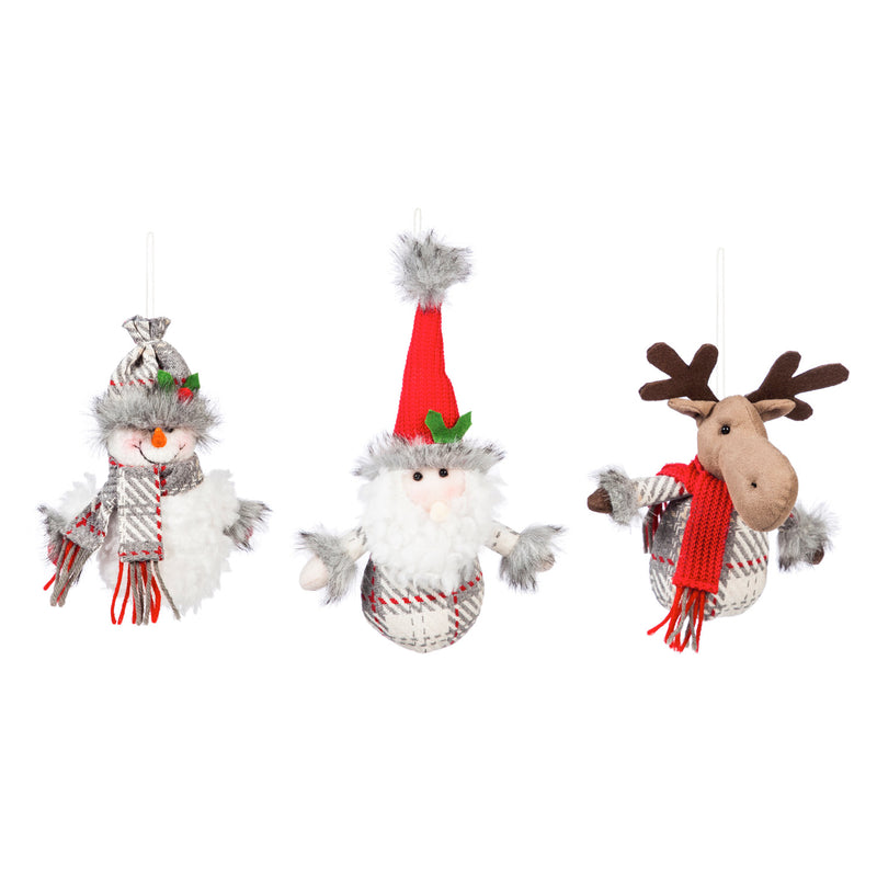 Fabric Ornament, Santa/Snowman/Moose, 3 Assorted, 2'' x 4.1'' x 7.1'' inches