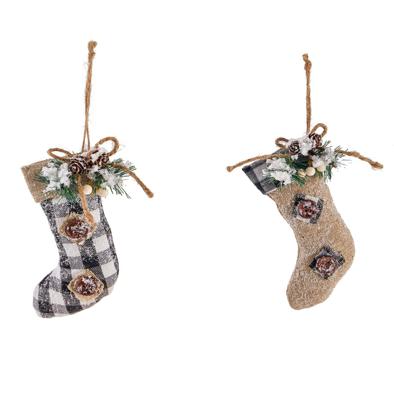 Polyester Stocking with Pinecone Ornament, 2 Asst, 4"x1.5"x6"inches