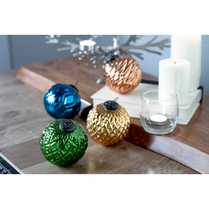 4'' Holiday Rustic Round Ornaments, Set of 4,3otg339