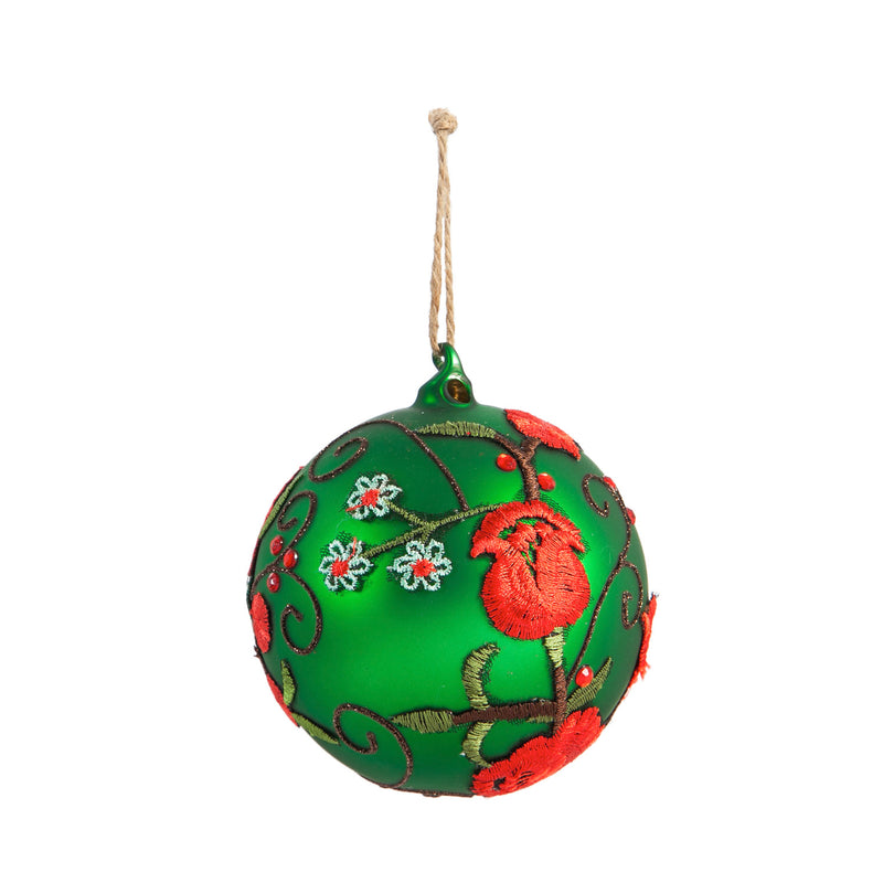 Glass Floral Ball Ornament,3otg355