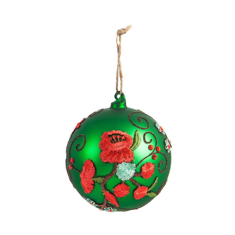 Glass Floral Ball Ornament,3otg355