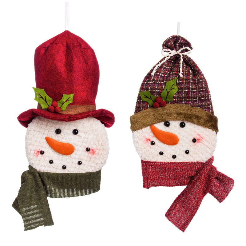 Evergreen Rustic Forest Snowman LED Plush Hanging Décor, 2 Assorted, 1.6'' x 14.6'' x 9.1'' inches