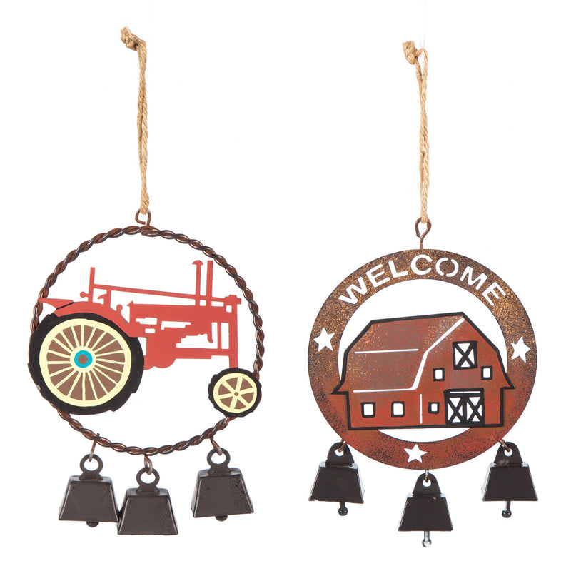 Evergreen Metal Farm Ornament with Bells, 2 Assorted, 4'' x 0.8'' x 6'' inches