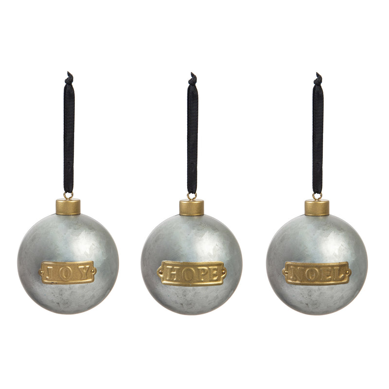 Metal Silver Ball Ornament, 3 Assorted: Noel, Hope, Joy,3otm134