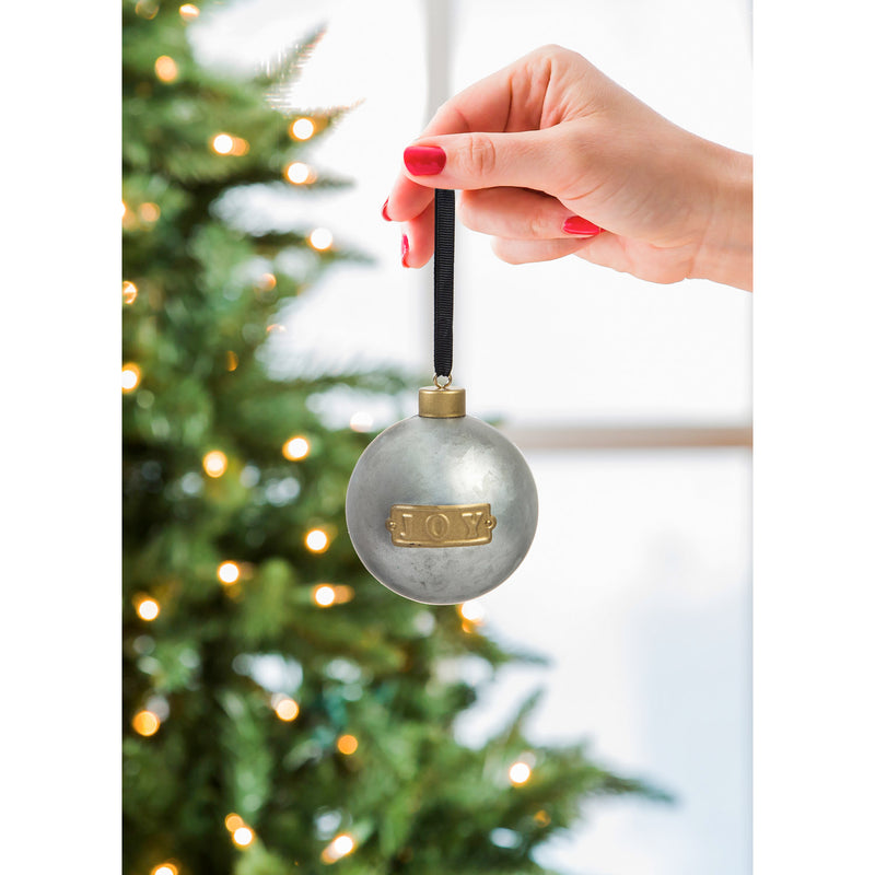 Metal Silver Ball Ornament, 3 Assorted: Noel, Hope, Joy,3otm134