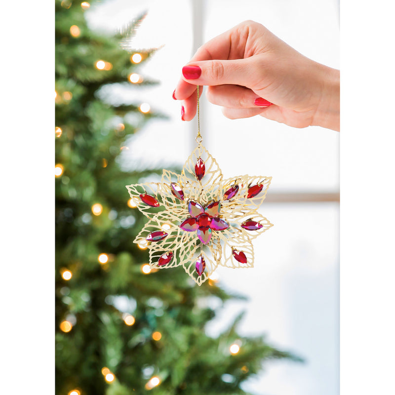 Floral Metal Ornament with Gems, 2 Assorted
