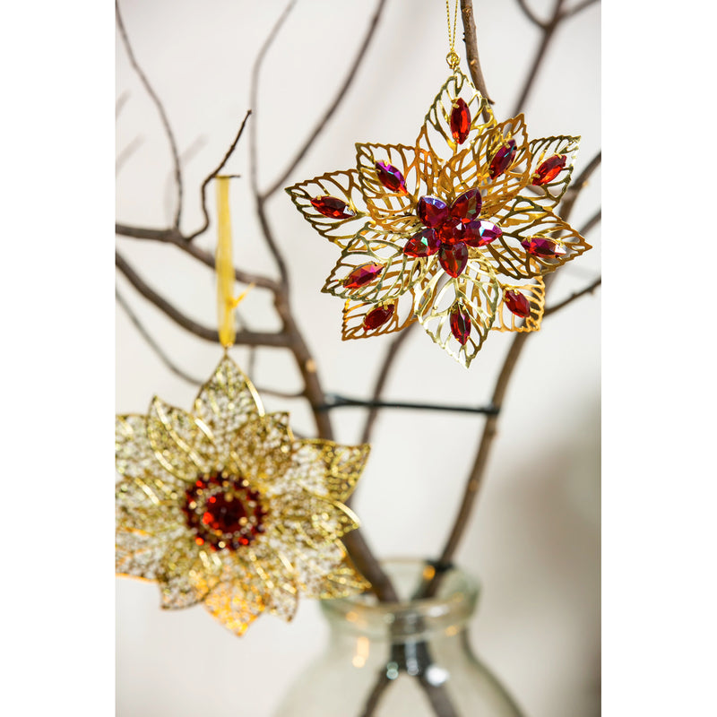Floral Metal Ornament with Gems, 2 Assorted