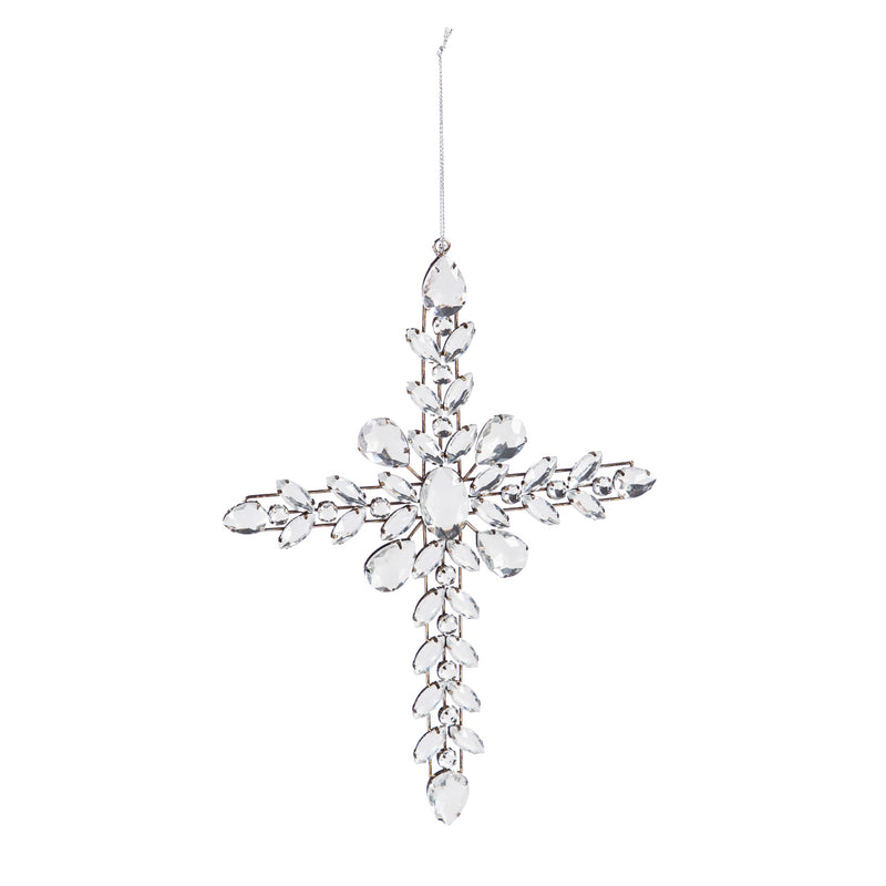 Metal Cross Ornament with Gems, 6.3'' x 0.3'' x 9.5'' inches